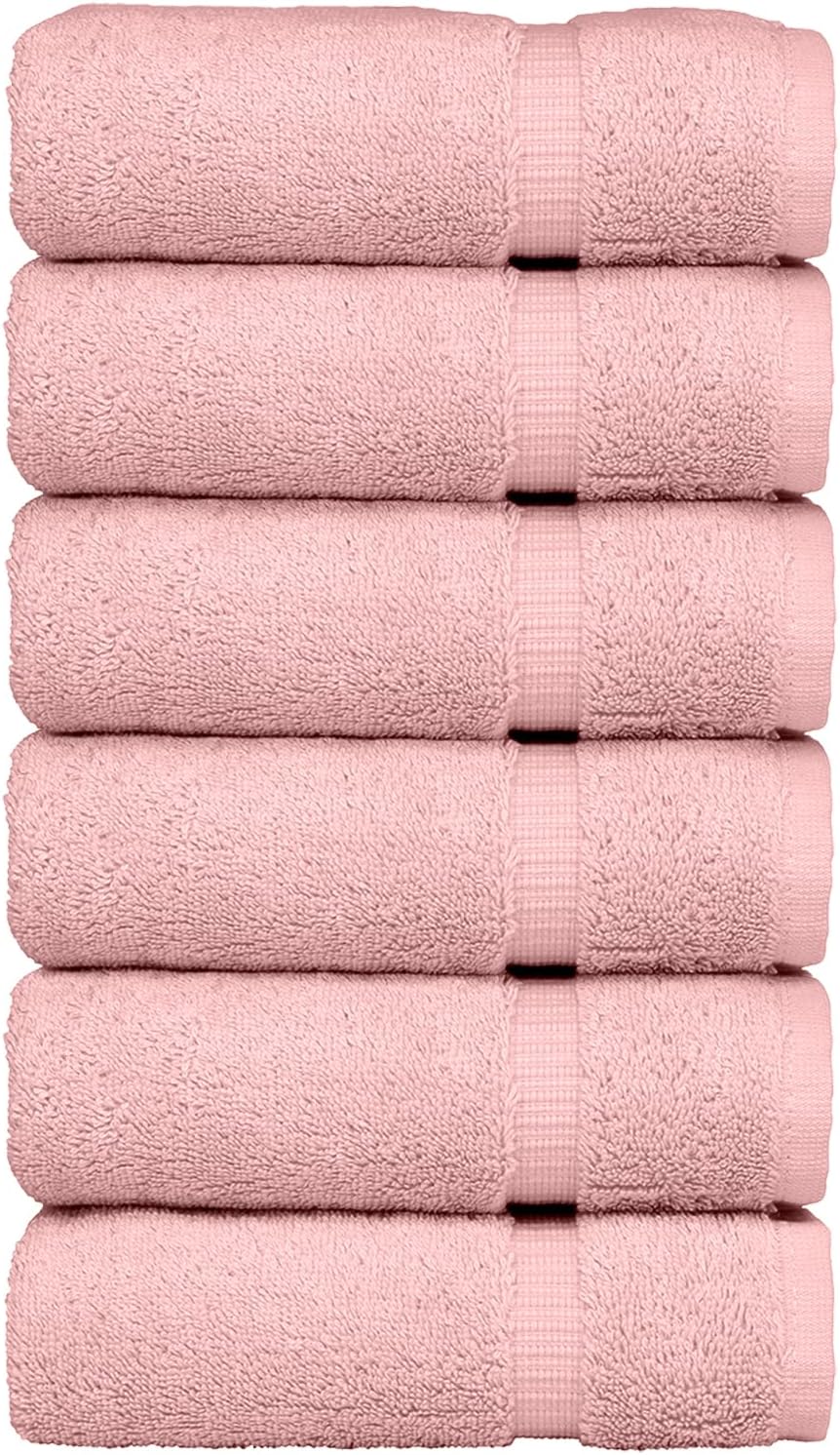 Luxury Hotel & Spa Collection, 100% Turkish Cotton 700 GSM Cloth, for Body wash, Makeup Remover & Facial Cleaning, Baby, face, Dobby Border Soft washcloths Towel Set 13" X 13", Pink, Set of 6