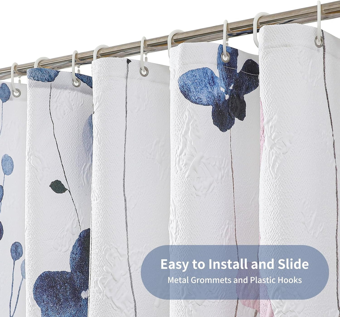 QIYI Watercolor Wildflowers Shower Curtain, Minimalist Floral Cloth Bath Curtain, 3D Embossed Butterflies Botanical Plants Flower Bathroom Decor, Waterproof Fabric Shower Curtain Set with Hooks, 72x72