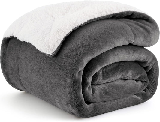 Bedsure GentleSoft Sherpa Fleece Throw Blanket Twin Size for Couch - Thick and Warm Throw for Women and Men, Soft Fuzzy Plush Twin Blanket for Winter, Charcoal, 60x80 Inches