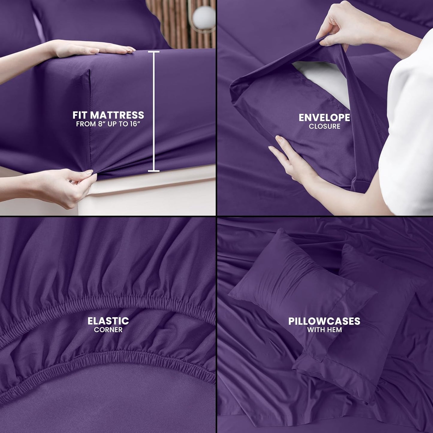 Utopia Bedding Full Sheet Set – 4 Piece Bed Sheets for Full Size Bed, Soft and Breathable Microfiber, Includes 1 Fitted Sheet, 1 Flat Sheet and 2 Pillowcases (Egg Plant)