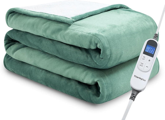 Electric Blanket Twin 62"x84" Heated Electric Blankets 10 Heating 12 Time Settings Levels 8 Hours Auto Off Fast Heating and Overheat Protection ETL Certified Machine Washable,Green