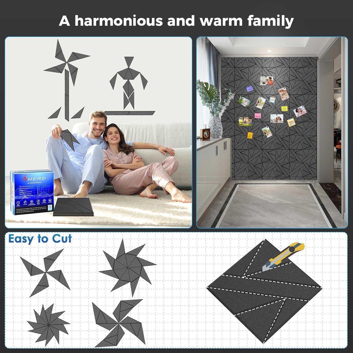 50 Pack Bulk Self-Adhesive Soundproof Wall Panels, 12 x 12 x 0.47 in Sound Proof Foam Panels for Walls, 1.2lb/ft³ High Density, Thicker 0.47in, Acoustic Panels, Duty for Large Walls White