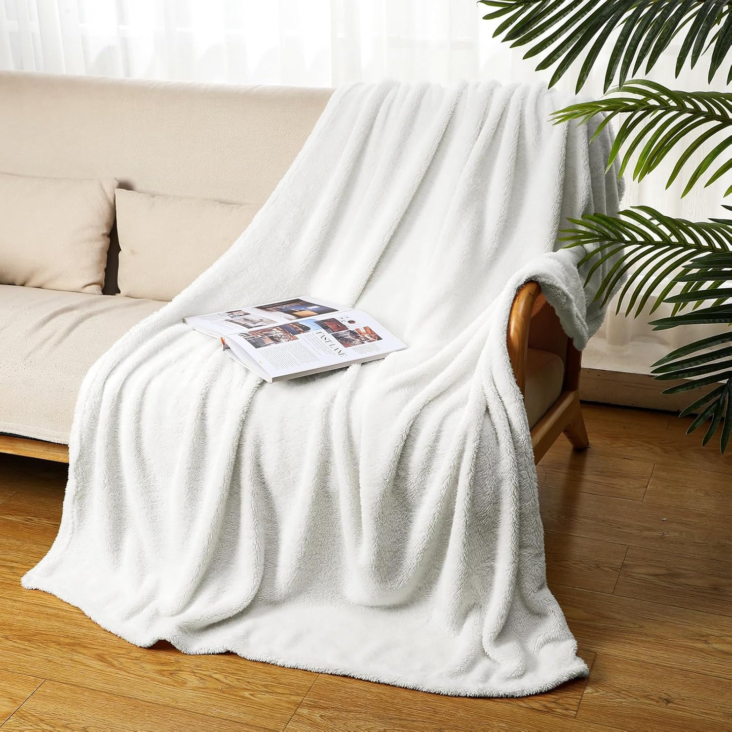 Tinideya 6 Pack Sherpa Fleece Throw Blankets Bulk 50"x 60" Soft Plush Wedding Throw Blankets for Couch Sofa Spa Sleepover Party Favor Supplies Travel Guest Room Home Decor (White)