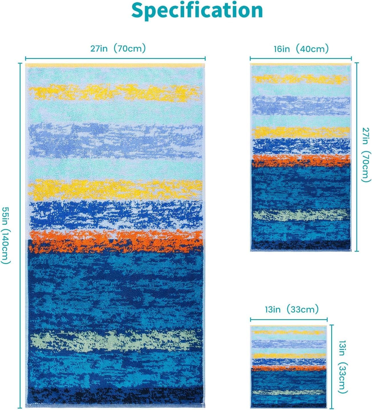 SEMAXE 18-Pack Bath Towel Set Include 6 Bath Towels, 6 Hand Towels, 6 Wash Cloths, 100% Cotton Bathroom Towels with Hanging Loops, Soft & Absorbent Towel, Colorful Towel