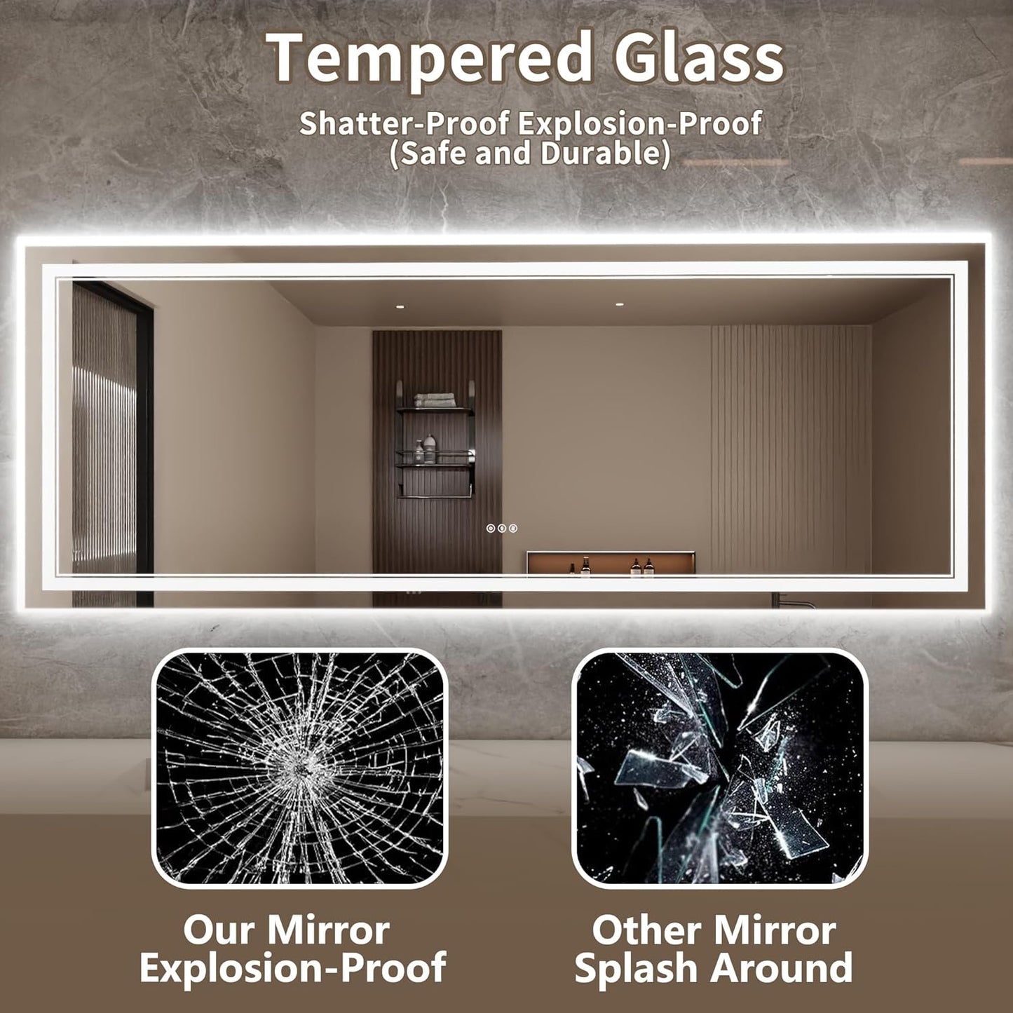 Bathroom Mirror with Lights 32"X84" with Front Light and Backlit, Tempered Glass, Wall Mount Horizontal/Vertical, Stepless Dimmable, 3 Colors, Anti Fog, Bathroom Memory LED Mirror