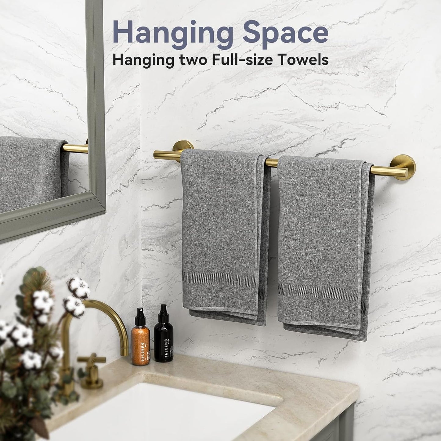 Gold Bathroom Accessories 5 Piece, 24 Inch Bath Hardware, Wall Mounted Brushed Gold Towel Rack, Durable SUS304 Stainless Steel Towel Bar Set