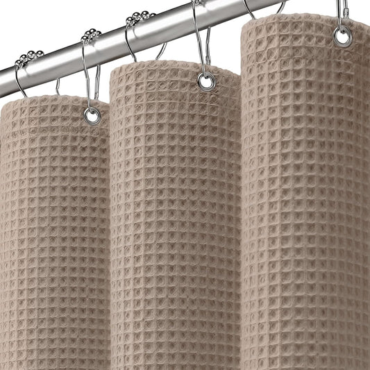 Extra Long Waffle Shower Curtain - Beige Cotton Texture Fabric Heavyweight Shower Curtain for Bathroom,72Wx90L