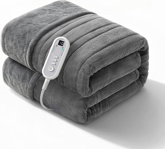 Heated Blanket King, Dual Control Electric Blanket, Ultra Soft Flannel, Consistent & Even Heating with 8 Heat Levels & 10 Hours Auto Off, Overheat Protection, Warm Gifts for Grandm (100"x90")