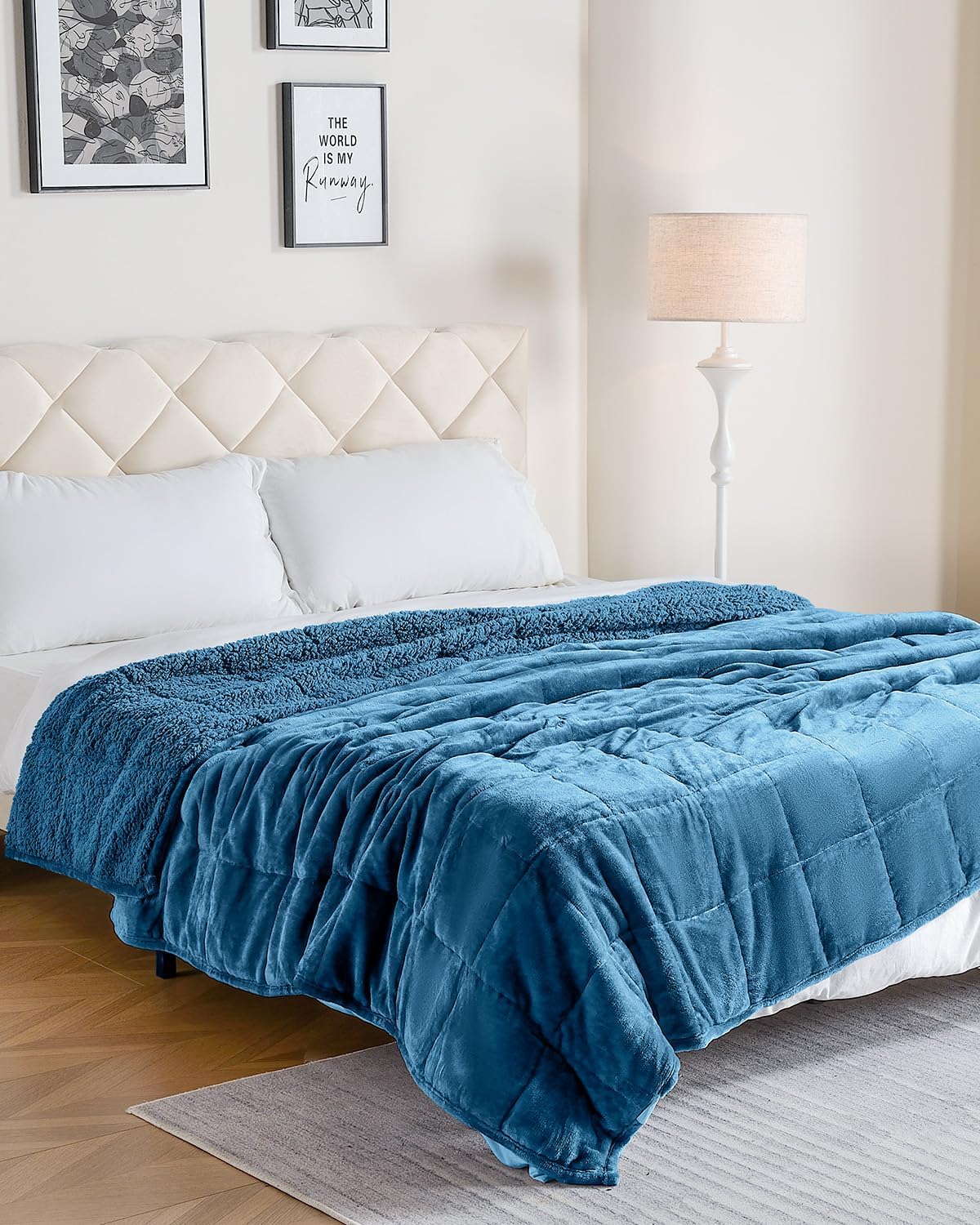 Uttermara Sherpa Fleece Weighted Blanket 15 lbs for Adults, Unicolor Ultra-Soft Fleece and Sherpa, Dual Sided Cozy Plush Blanket for Sofa Bed, 60 x 80 inches, Slate Blue