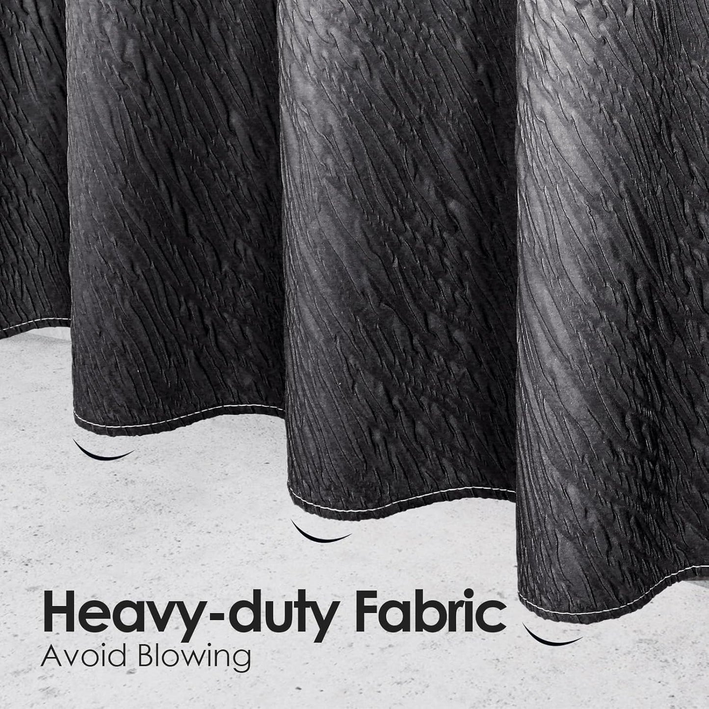 MitoVilla Black Ombre Shower Curtain Set with Hooks, Waves Textured Fabric Shower Curtains for Modern Luxury Bathroom Decor, 3D Marble Geometric Embossed Cloth Bathroom Shower Curtain, 72 x 72