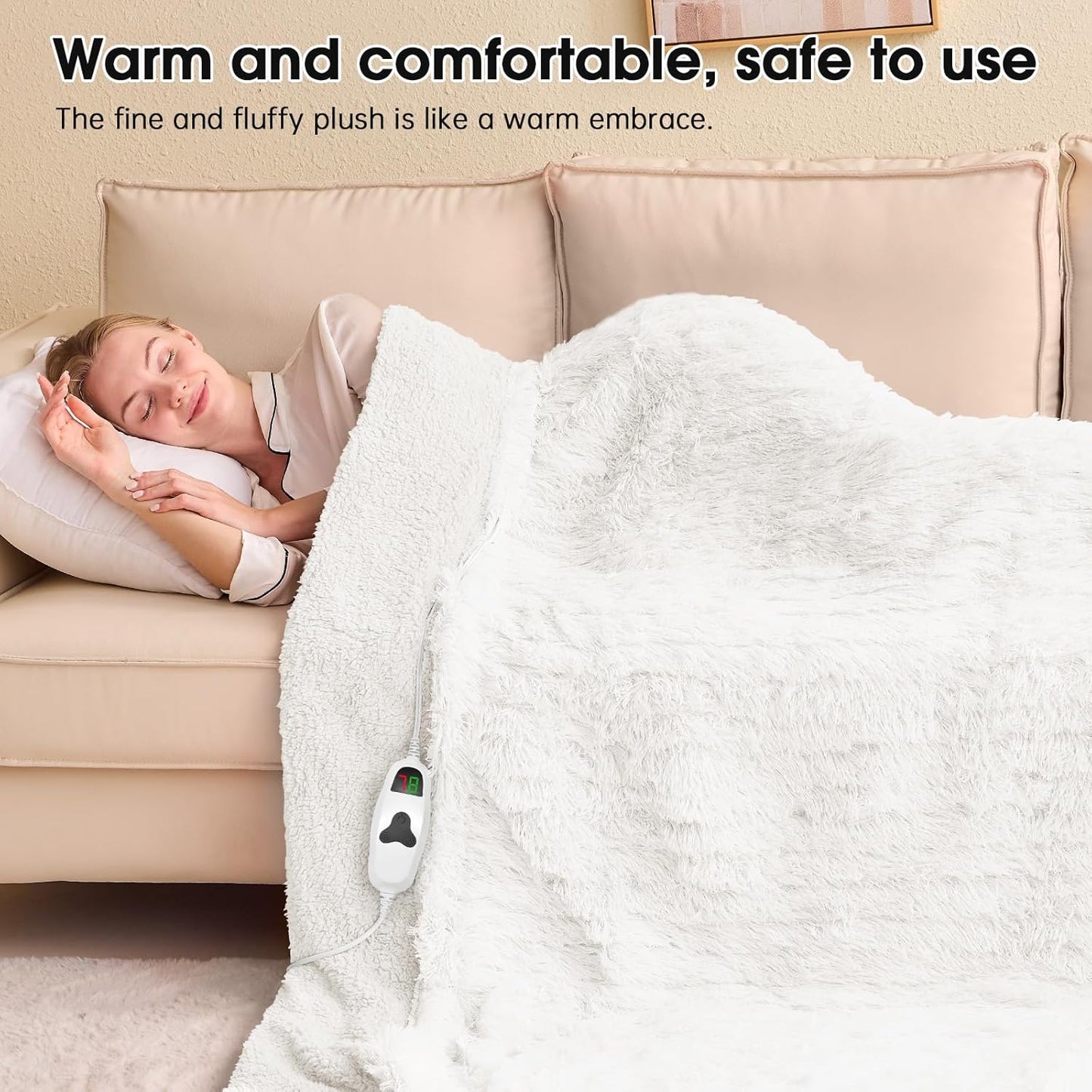 Heated Electric Blanket Twin–Faux Fur with Soft Thick Sherpa,Warm Winter Birthday Gifts for Women Grandma,10 Heat Settings,5 Time Settings with Fast Heating, 62x84, Snow Cloud