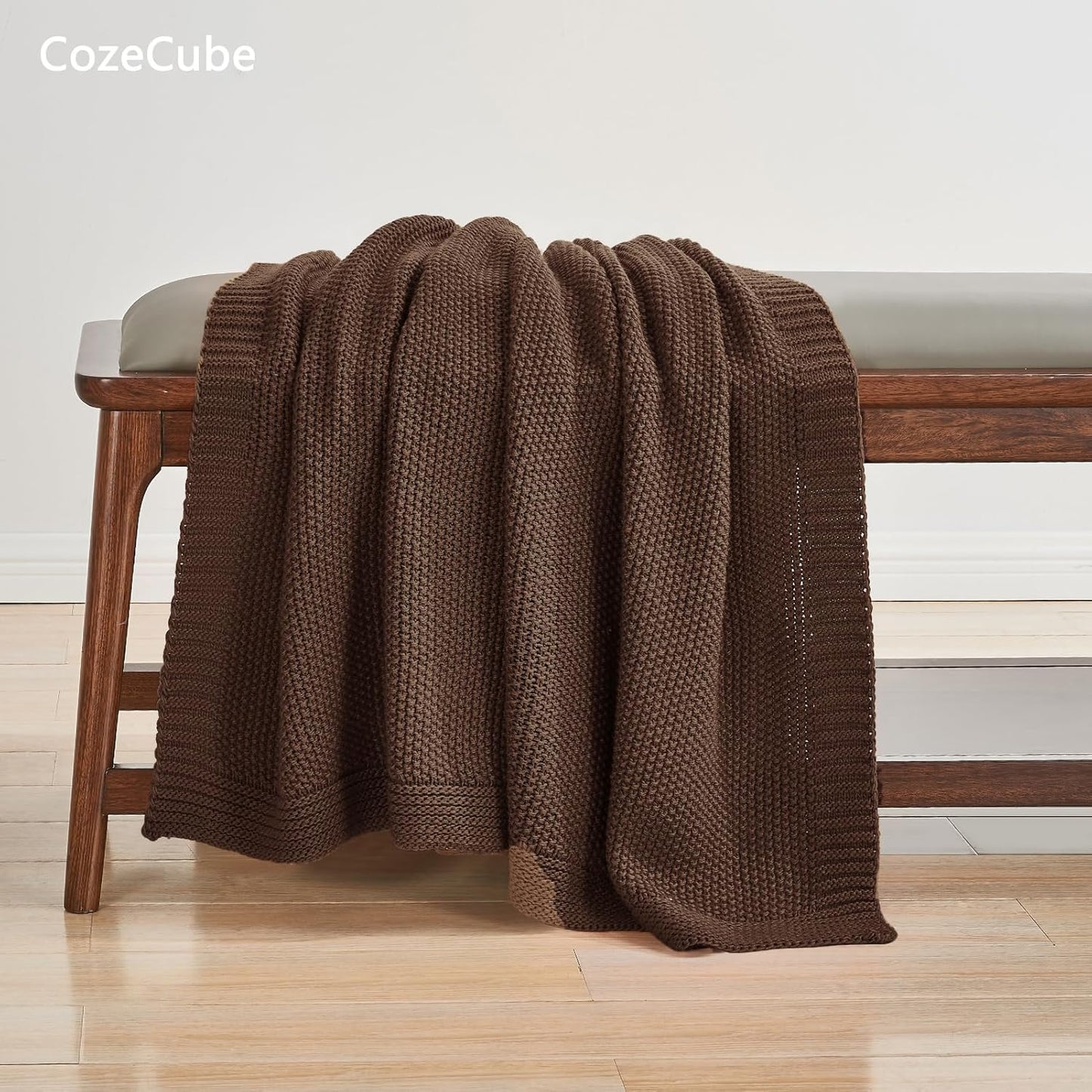 CozeCube Brown Throw Blanket for Couch, Soft Cozy Cable Knit Throw for Bed Sofa Living Room, Lightweight Warm Decorative Farmhouse Christmas Blanket, 50"x60", Dark Brown