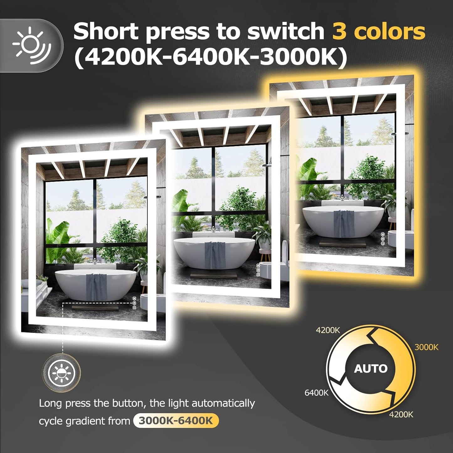 28X36 LED Bathroom Mirror with Lights, Anti-Fog, Dimmable, Backlit + Front Lit, Smart Bathroom Vanity Mirror, Memory Function, Shatterproof, Tempered Glass (Horizontal/Vertical)