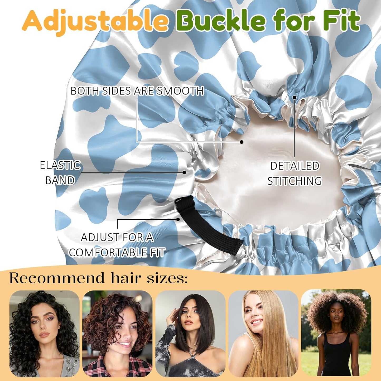 2 PCS Bonnets for Women Girls Satin Hair Bonnet Silk Adjustable Elastic Double Layer Hair Wrap Sleep Cap Comfort Cute-Dinosaur Cow