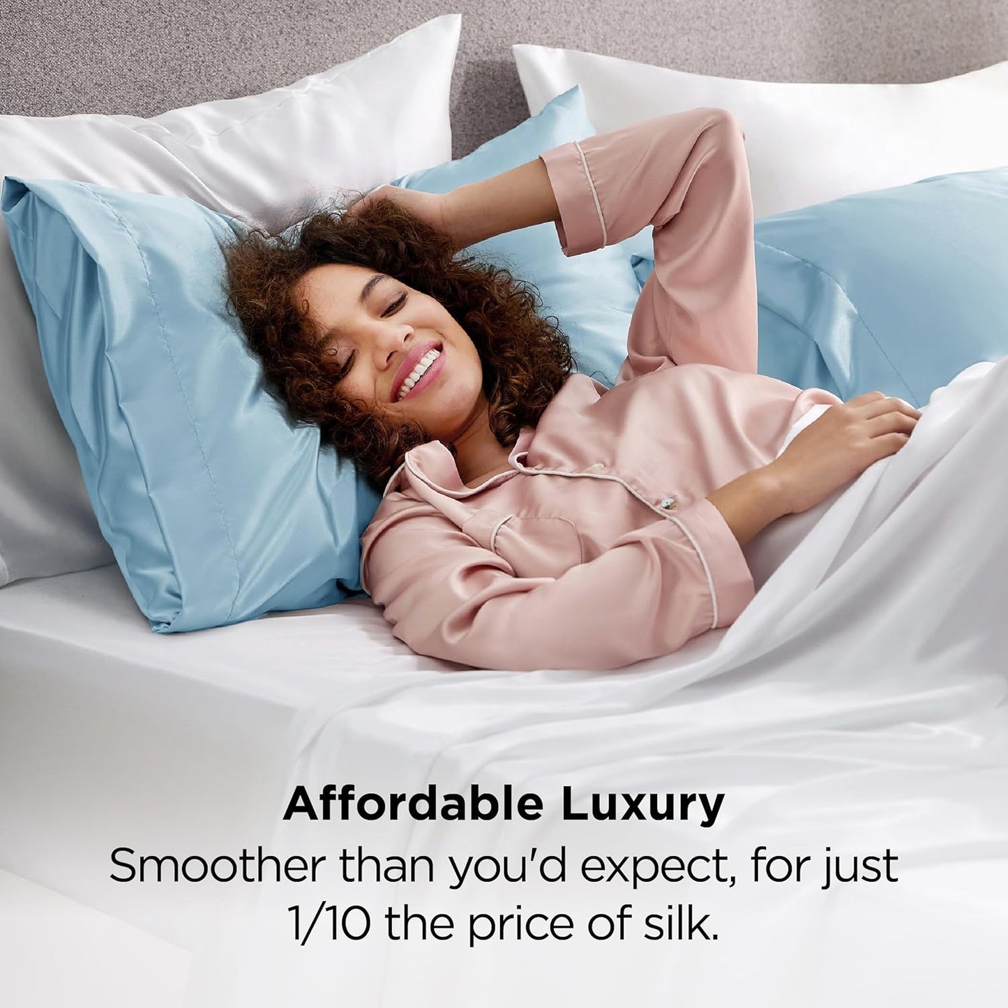 Bedsure King Size Satin Pillowcase Set of 2 - Aqua Silky Pillow Cases for Hair and Skin with Envelope Closure, Similar to Silk Pillow Cases, Gifts for Women Men, 20x36 Inches, 2pcs