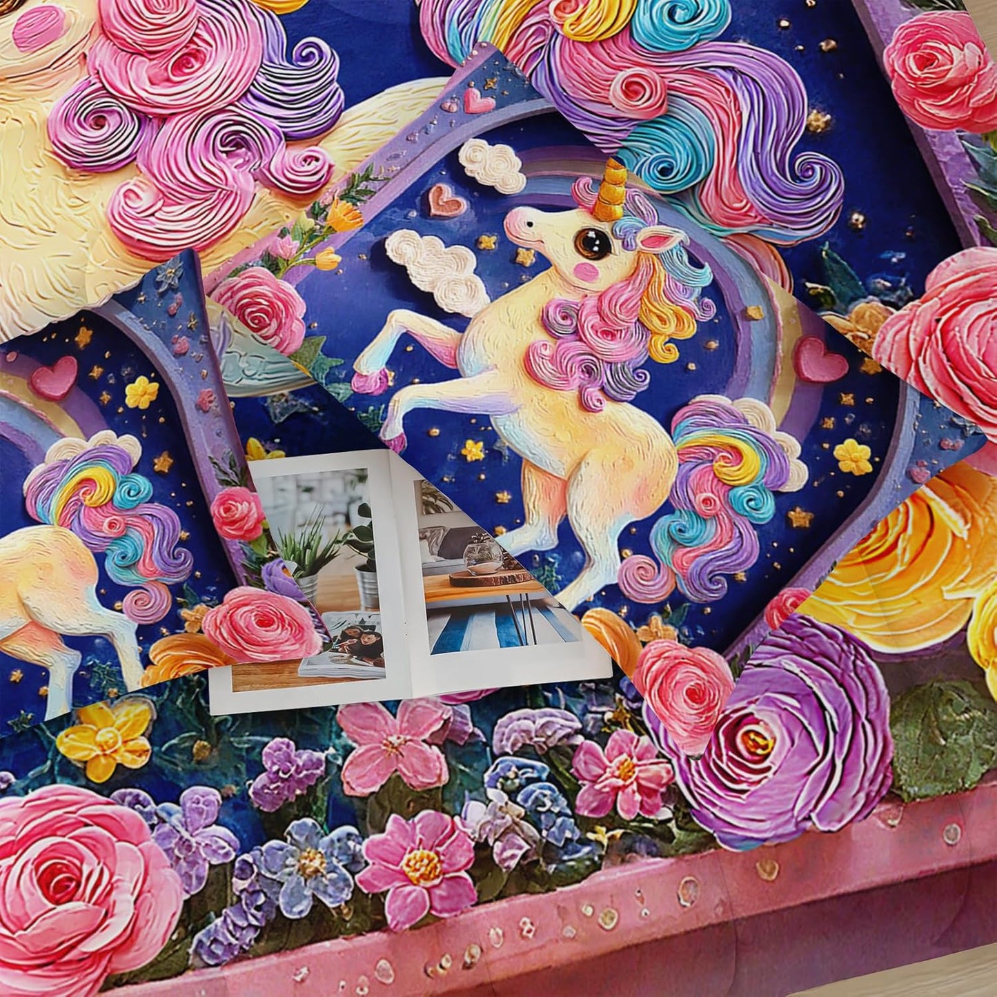 Pink Purple Rainbow Unicorn Flower Comforter Set Twin for Kids Girls，Girls Unicorn and Rainbows Bedding Sets Twin，with 1 Comforter with 2 Pillow Case，Unicorn Bedroom Decor and Bedding Set