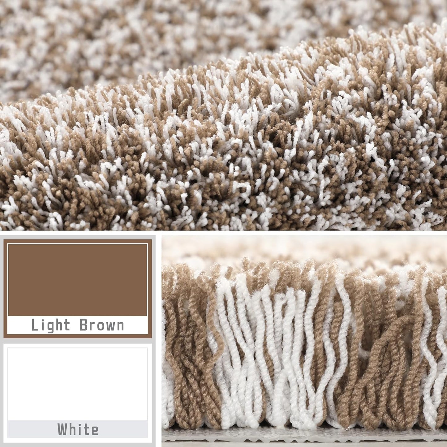 Yimobra Bathroom Rugs Non Slip Washable 36x24, Ultra Soft and Water Absorbent Bath Mats, Plush Fluffy Shower Mat Outside, Luxury Microfiber Thick Matts for Bathroom Floor/Tub, Light Brown and White