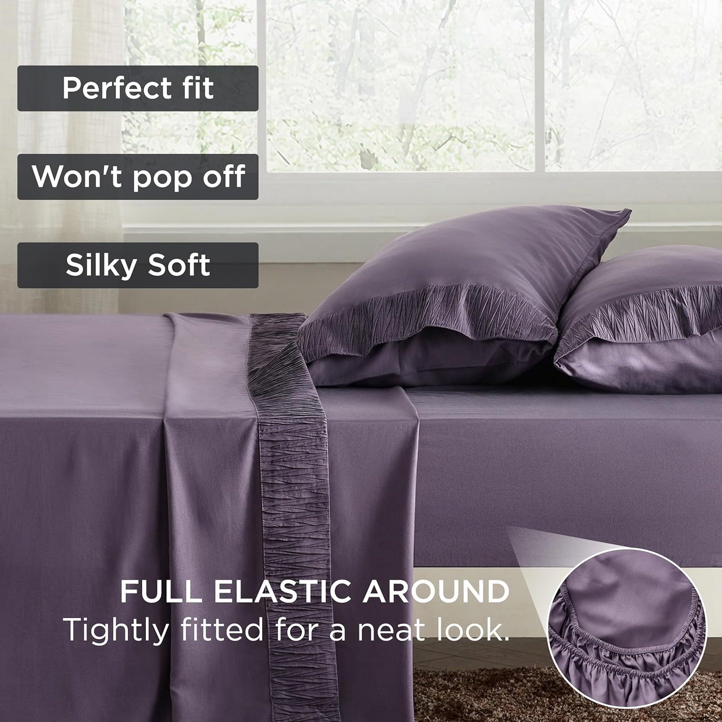 Bedsure California King Sheet Sets - 4 Pieces Soft Cal King Sheets - Breathable & Cooling - Hotel Luxury - Easy Care Polyester Microfiber Bedding for Women, Men, Dusty Purple