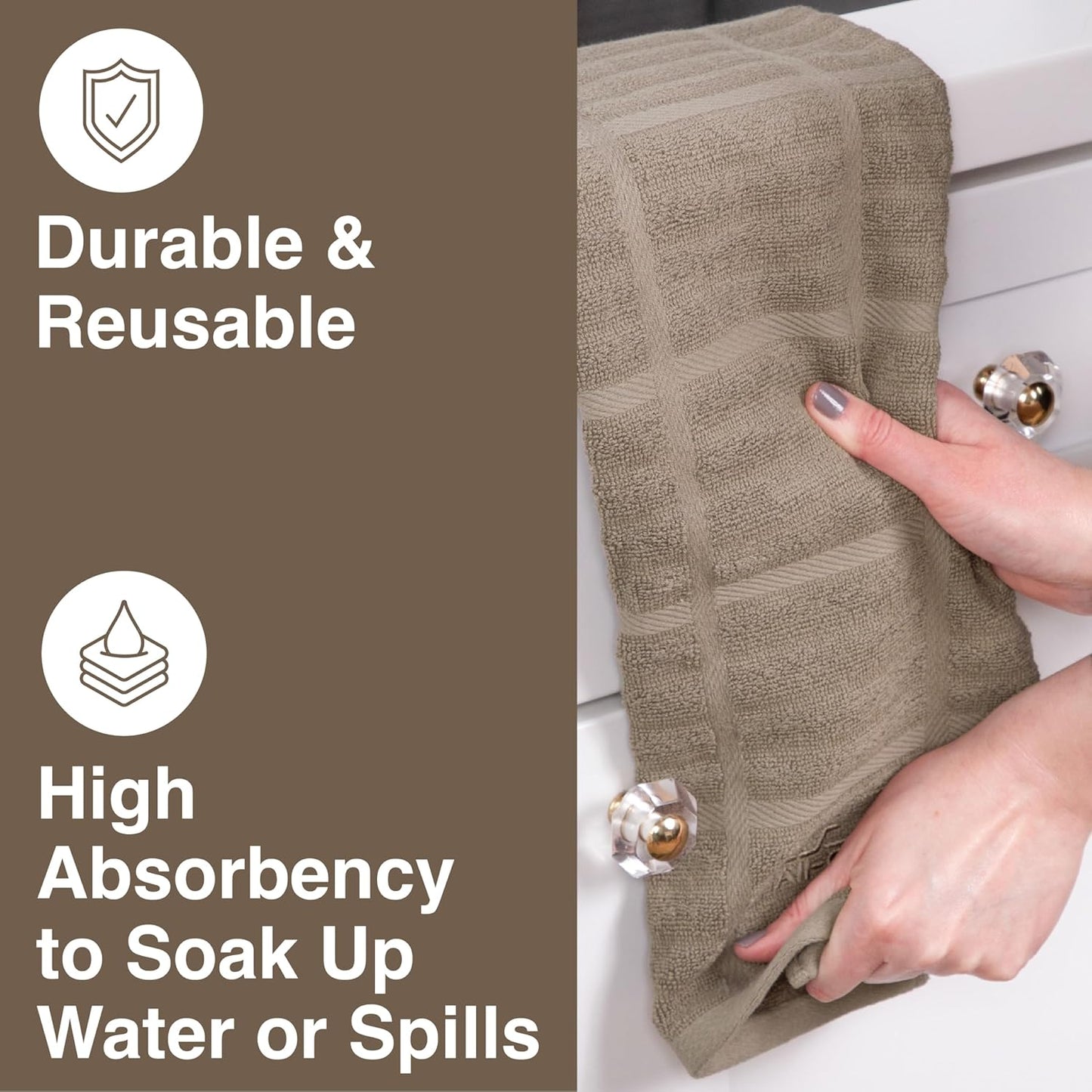 All-Clad Solid Kitchen Towel: Highly Absorbent, Super Soft Long Lasting - 100% Cotton, 17"x30" Tea Towel for Cleaning & Drying Dishes, Pans, Glassware, or Countertops, (1-Pack), Mushroom