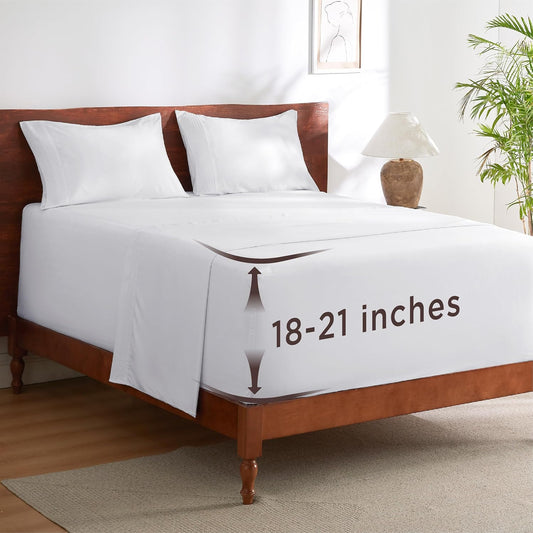 Bedsure Deep Pocket Full Size Bed Sheets Set - Fits Mattresses Up to 21 Inches Thick - 4 Piece GentleSoft Bed Sheets, Moisture Wicking, Soft & Cooling Bedsheet & Pillowcases, Easy & Secure Fit, White