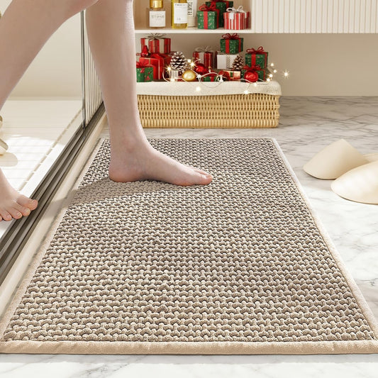 Bathroom Rugs Non Slip Washable, Super Absorbent Thin Bath Mat for Small Quick Dry Low Pile Bathroom Rug, (Khaki, 36″x24″)