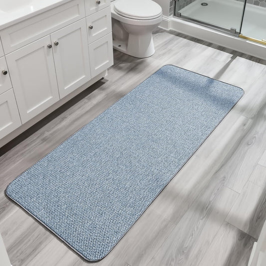 Bath Mat,Ultra Thin Bathroom Runner Rugs,Large Bath Mats for Bathroom,Quick Dry,Non-Slip,Machine Washable,Low Pile,Bath Rug,Shower Outside,Sink,Home Decor Accessories.Blue,1'5"x4'11"（17x59inch）