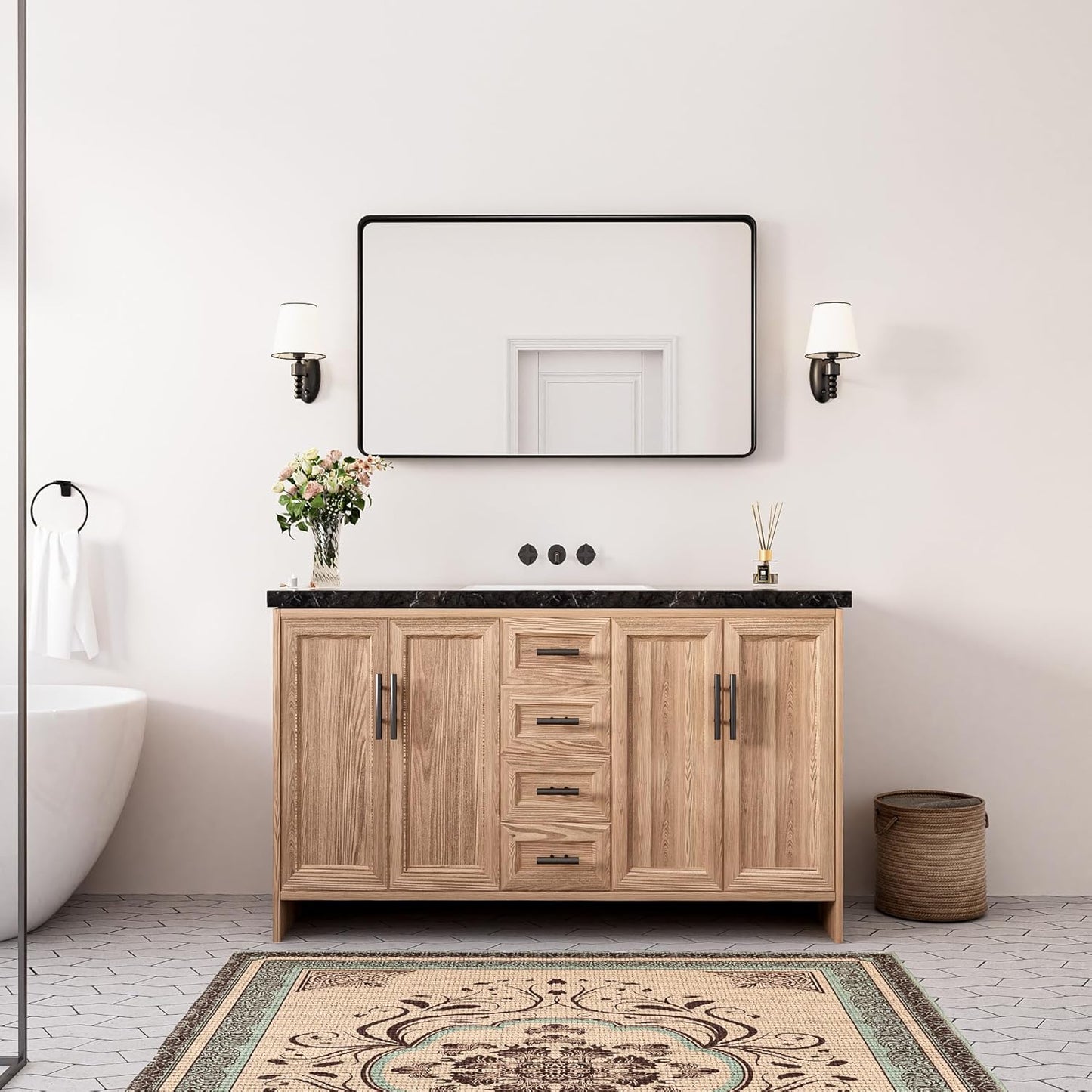 Keonjinn Black Bathroom Mirrors for Over Sink, 40” x 24” Matte Sandblasted Finish Aluminum Vanity Mirror, Rectangle Farmhouse Mirrors with HD Tempered Glass, Anti-rust Wall Mirror, Horizontal/Vertical