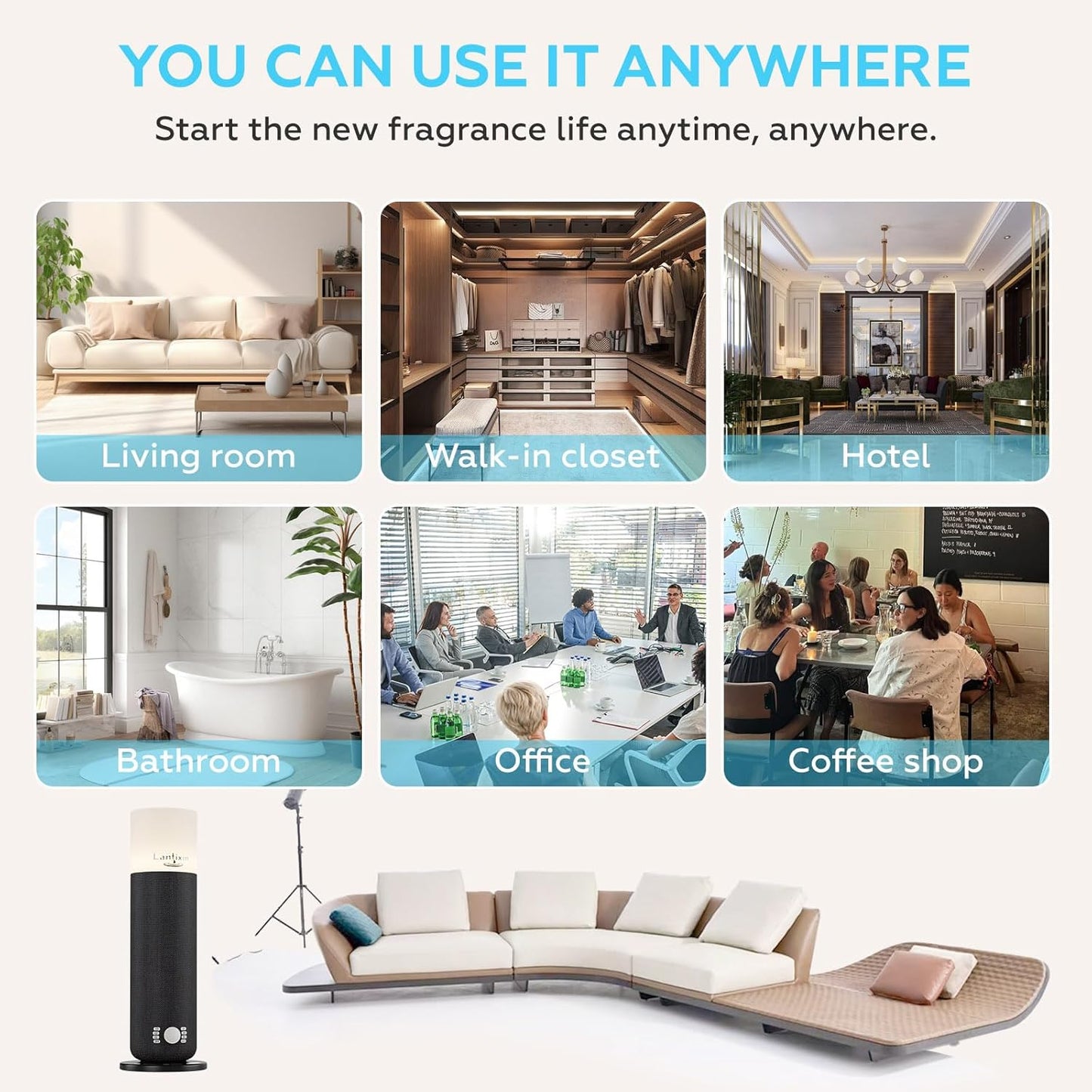 Lantixin Waterless Essential Oil Diffuser Nano Atomization Technology for Large Home-Adjustable and Long Lasting air Diffuser for Hotel Office Bedroom Large Home (Black)