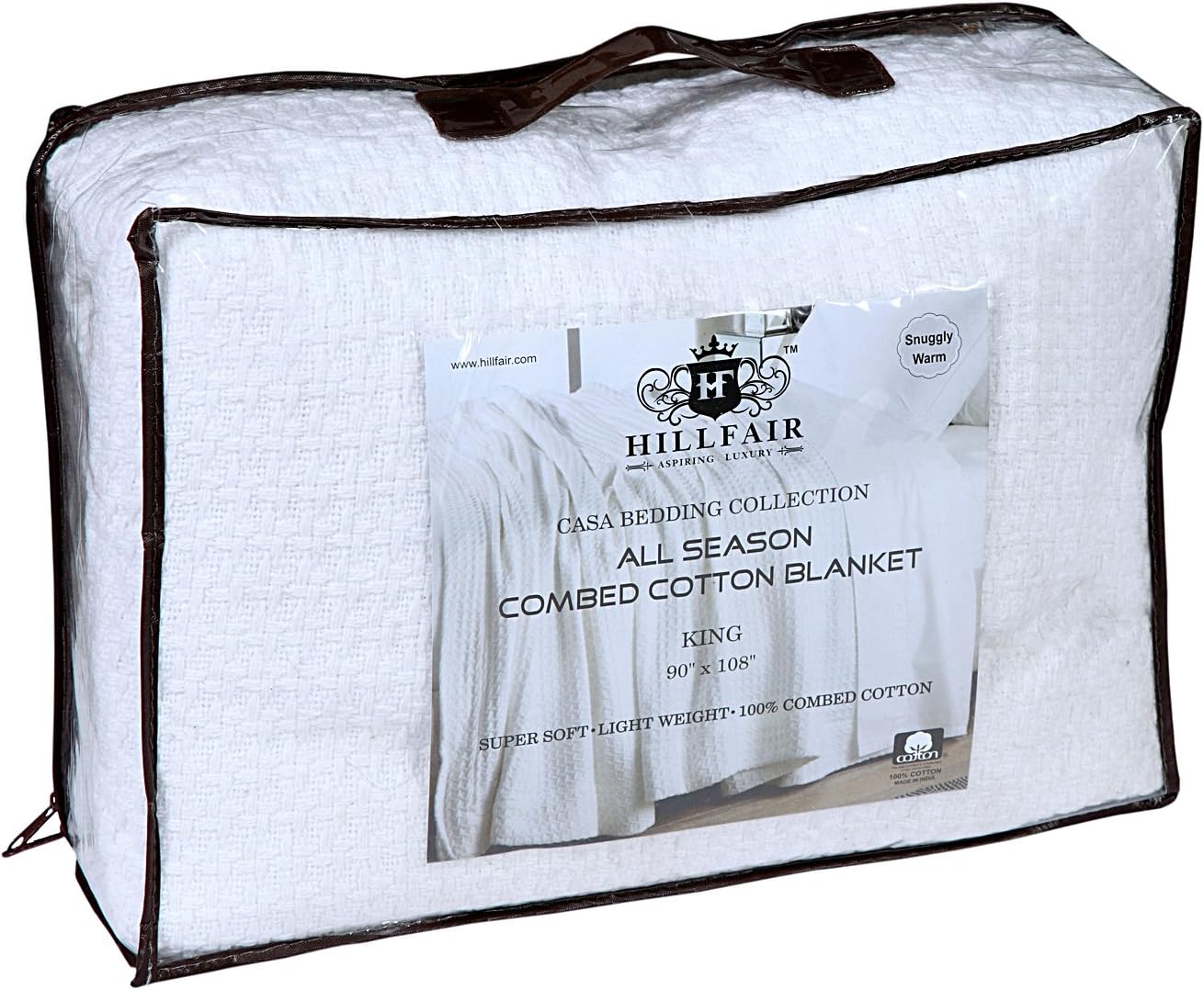 HILLFAIR 100% Combed Cotton Blanket– King Bed Blanket– Soft Cozy Warm Multipurpose Throws for Luxury Home Decor– 90 x 108 inch King Size Cotton Blankets for Beds- Bed Blankets for All Season- White