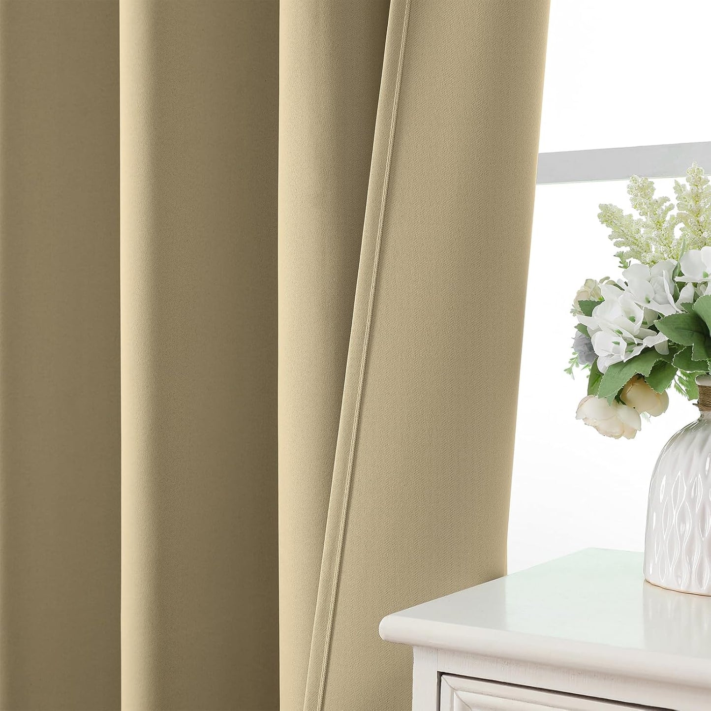 CUCRAF Beige Blackout Curtains Customize, Rod Pocket Room Darkening Curtain for Bedroom Living Room, Thermal Insulated Window Drapes 1 Panel (Custom Size, Color)