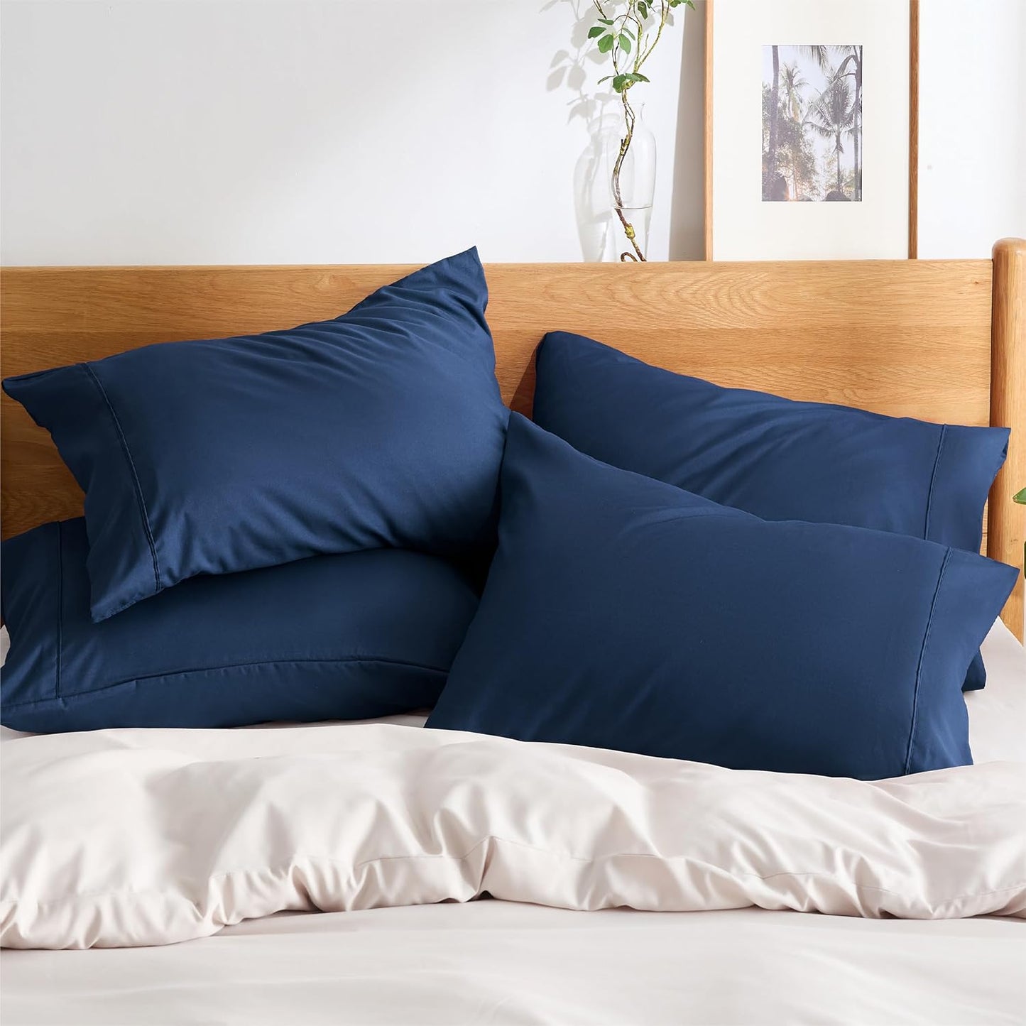 Bedsure King Size Pillow Cases Set of 4 - Navy Brushed Microfiber Pillowcases 4 Pack, Super Soft Pillowcase, Pillow Case Cover with Envelope Closure, Wrinkle, Fade and Stain Resistant, 20x36 Inches
