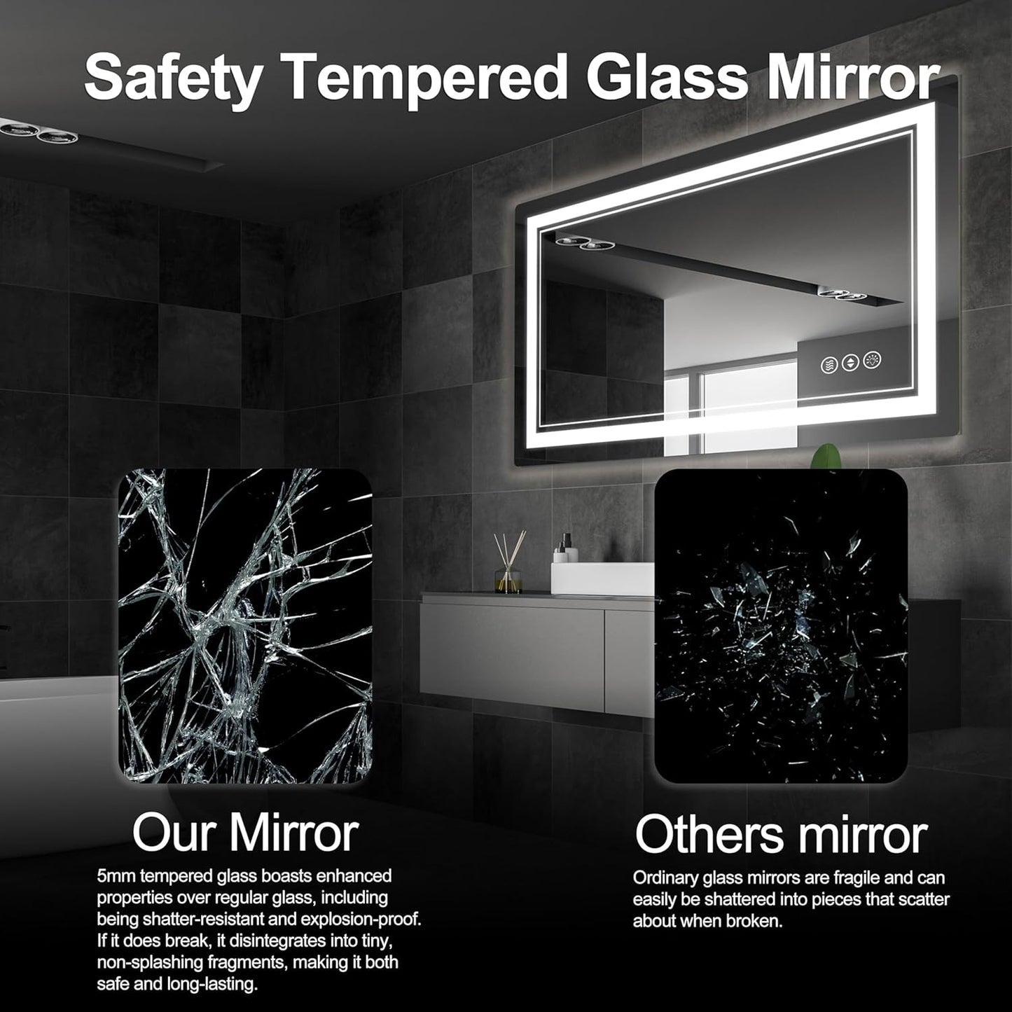 55"x 30" LED Bathroom Mirror with Front and Backlight, Bathroom Vanity Mirror with 3 Color Adjustable, Stepless Dimmable Light, Anti-Fog, Memory Function, Vanity Mirror for Wall(Horizontal/Vertical).