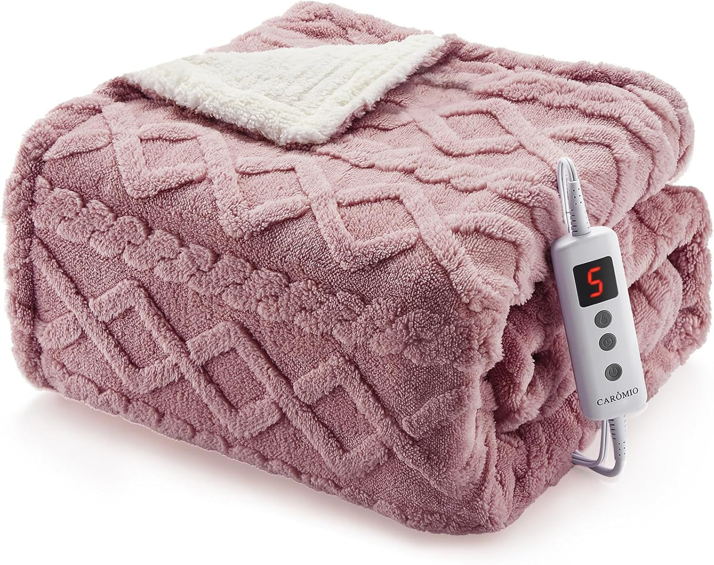CAROMIO Heated Throw Blanket - Thick Tufted Sherpa Electric Blanket Throw with 10 Heating Levels and 10 Time Settings, ETL Certified Machine Washable Fast Heating Blanket Throw 50"×60", Dusty Pink