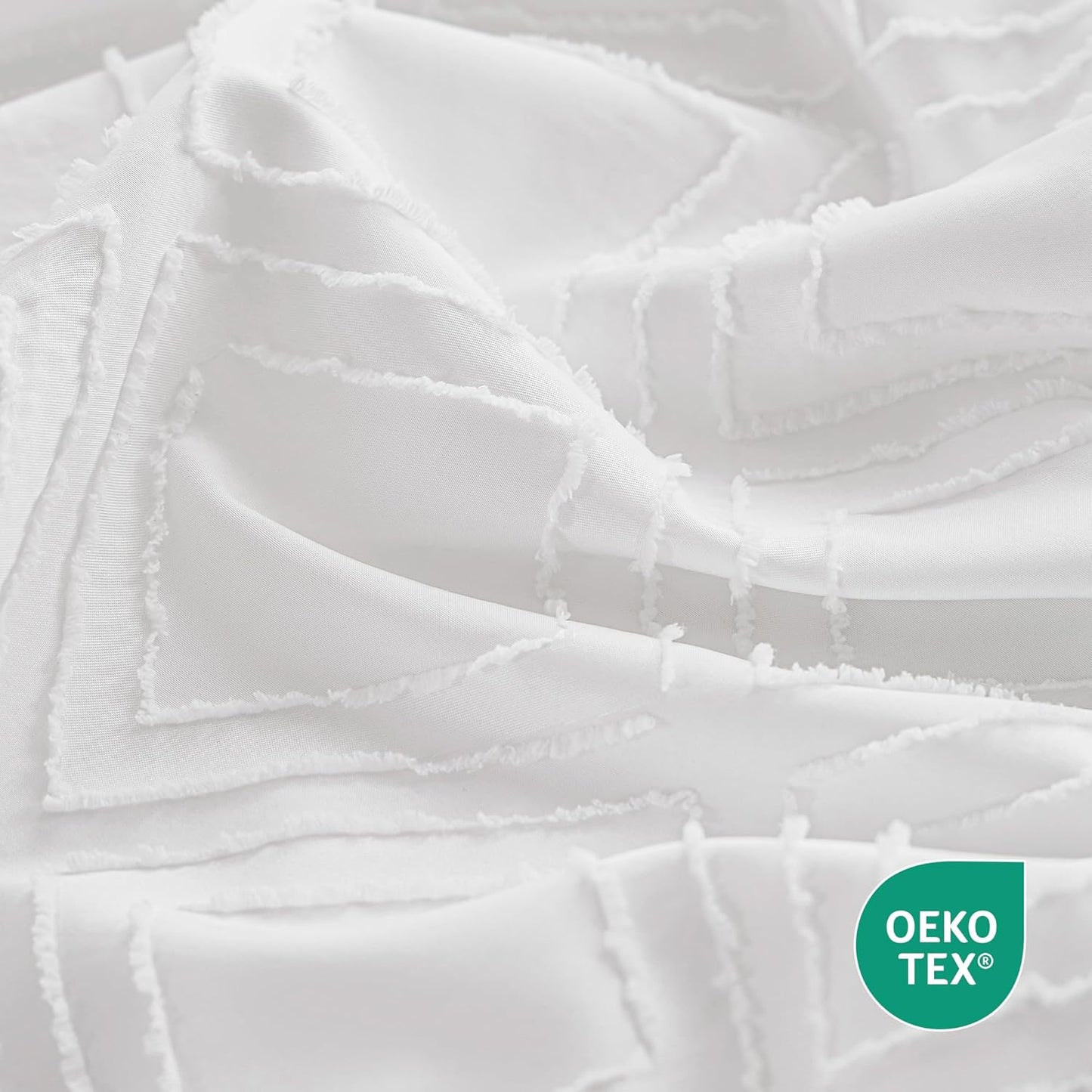 JELLYMONI Duvet Cover Queen Size Bright White - 3PCS Boho Duvet Cover Set Plaid Polyester Tufted Bohemian Jacquard Knit Textured Comforter Cover 90×90in Rhombic Geometric Pattern Zipper Corner Tie