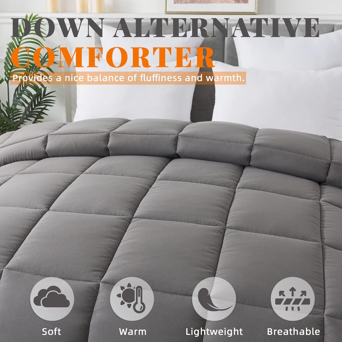 Cosybay Down Alternative Comforter (Dark Grey, Full) - All Season Soft Quilted Full Size Bed Comforter - Duvet Insert with Corner Tabs - Winter Summer Warm Fluffy, 82x86 inches