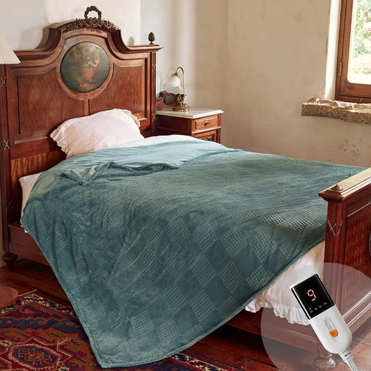 Electric Blanket Full Size 72''X84'' - Heated Blanket with Single Control Fast Heating 9 Heating Levels & 10 Hours Auto Off,ETL Certified Machine Washable (Green)