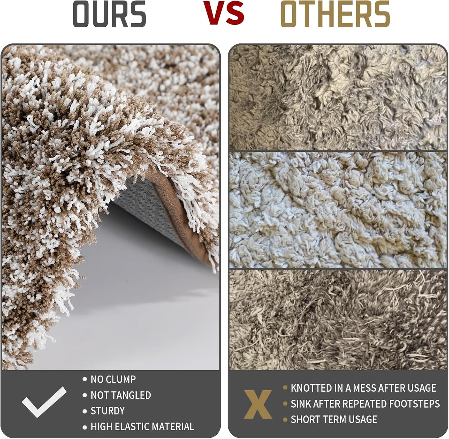 Yimobra Luxury Bathroom Rugs, Fluffy Bath Mats, Non Slip, Water Absorbent Microfiber, Machine Washable, Plush Runner Shower Rugs, Thick Matts for Bathroom Floor&Tub, 47"x 24", Light Brown and White