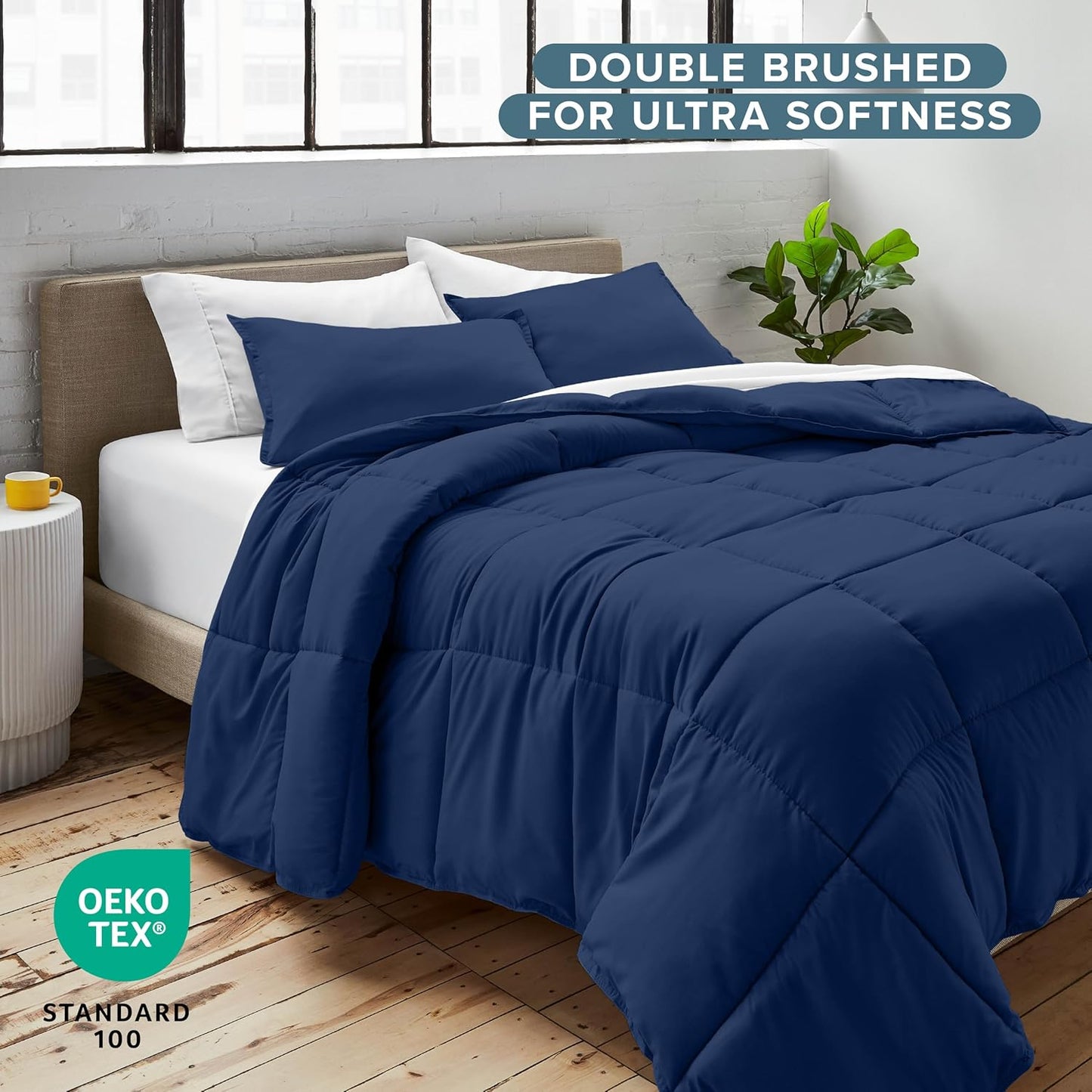 Bare Home Comforter Set - King/California King Size - Ultra-Soft - Goose Down Alternative - Premium 1800 Series - All Season Warmth (King/Cal King, Dark Blue)