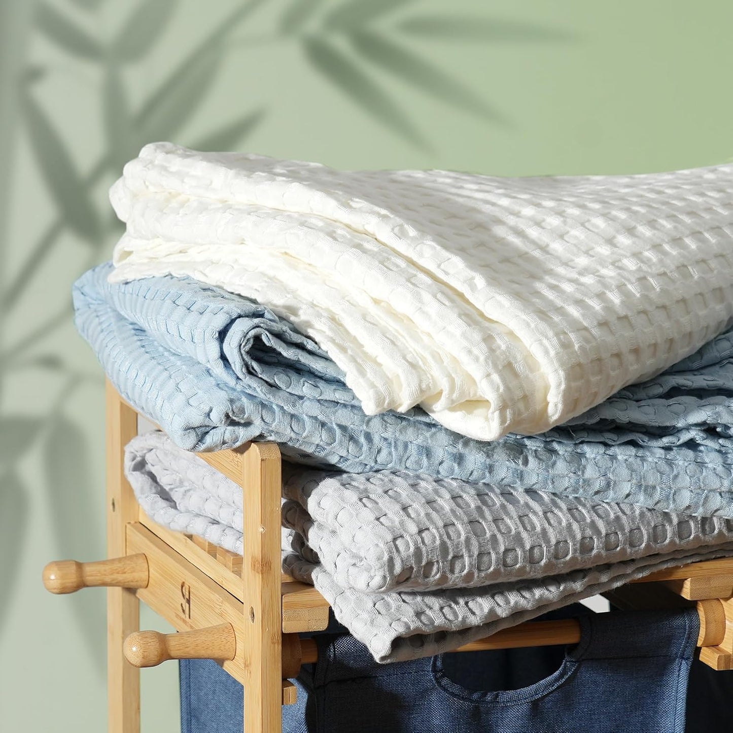 Aganear Waffle Blanket - Lightweight Breathable Summer Blanket of 50% Cotton and 50% Rayon Derived from Bamboo for Hot Sleepers Luxury Throws for Bed, Couch and Sofa,Grey,104x90 Inches