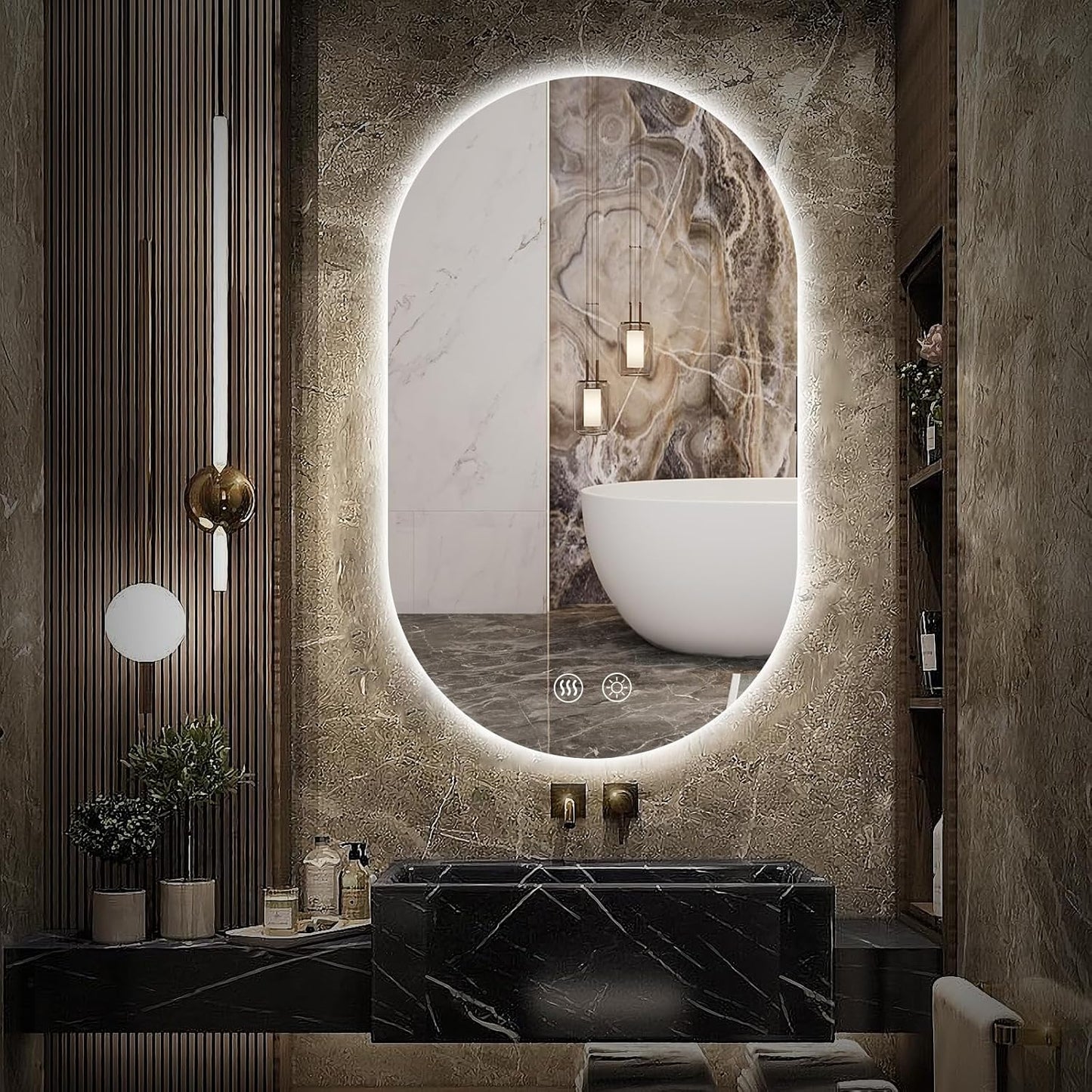 Niccy Oval LED Bathroom Vanity Mirror, 40x24inch Frameless Backlit Mirror with Light, Smart Anti-Fog Mirror with Memory Function Dimmable Lighted Mirror