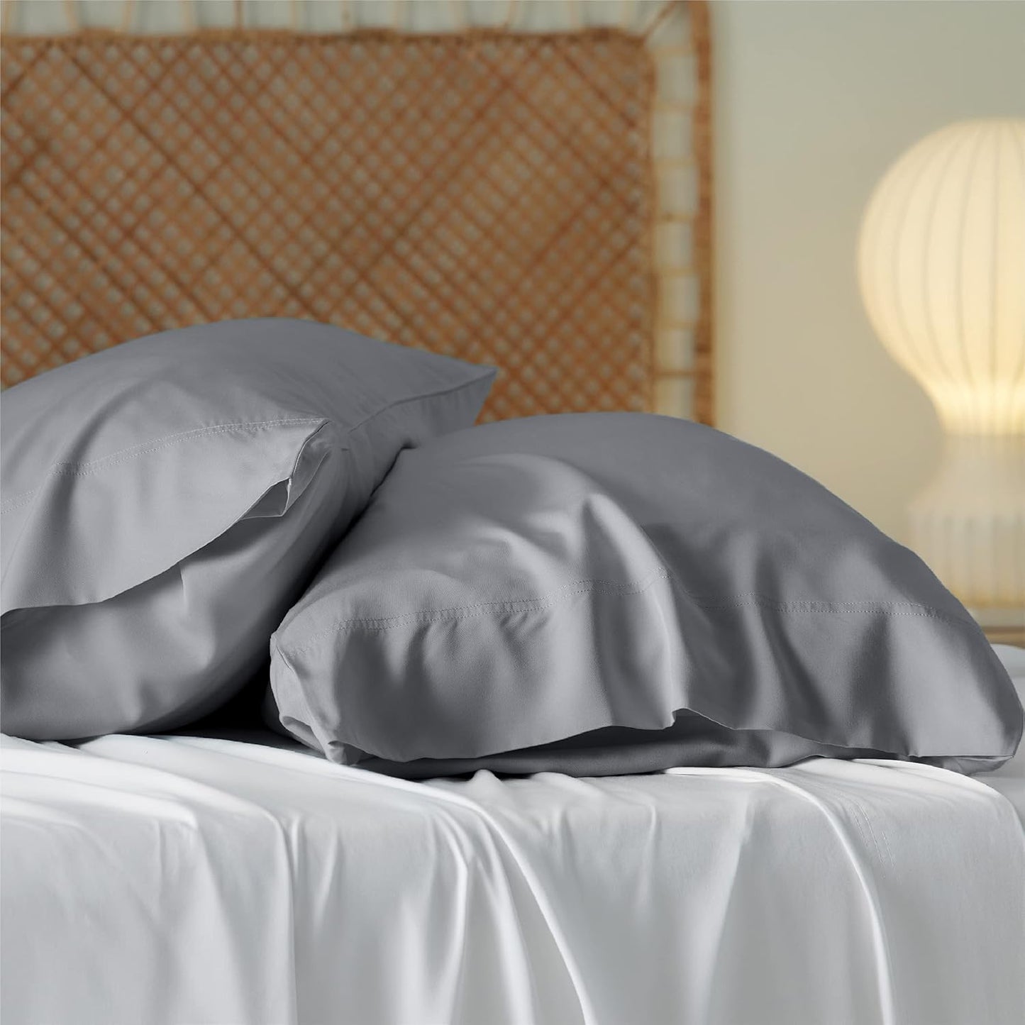 Bedsure Pillow Cases Queen, Cooling Pillow Cases, Rayon Derived from Bamboo Silver Grey Pillowcases Queen Size Set of 2, Soft & Breathable Bedding Pillow Covers with Envelope Closure, 20x30 Inches
