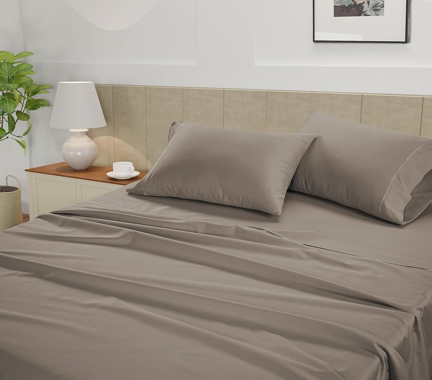 Lane Linen 100% Cotton Bed Sheets – 450 Thread Count Cooling Sheets Queen, Durable Daily Use Bedding, Value Comfort for Nightly Rest, Hotel Sateen Finish, Snug Fit 15" Deep Pocket Fitted Sheet – Taupe