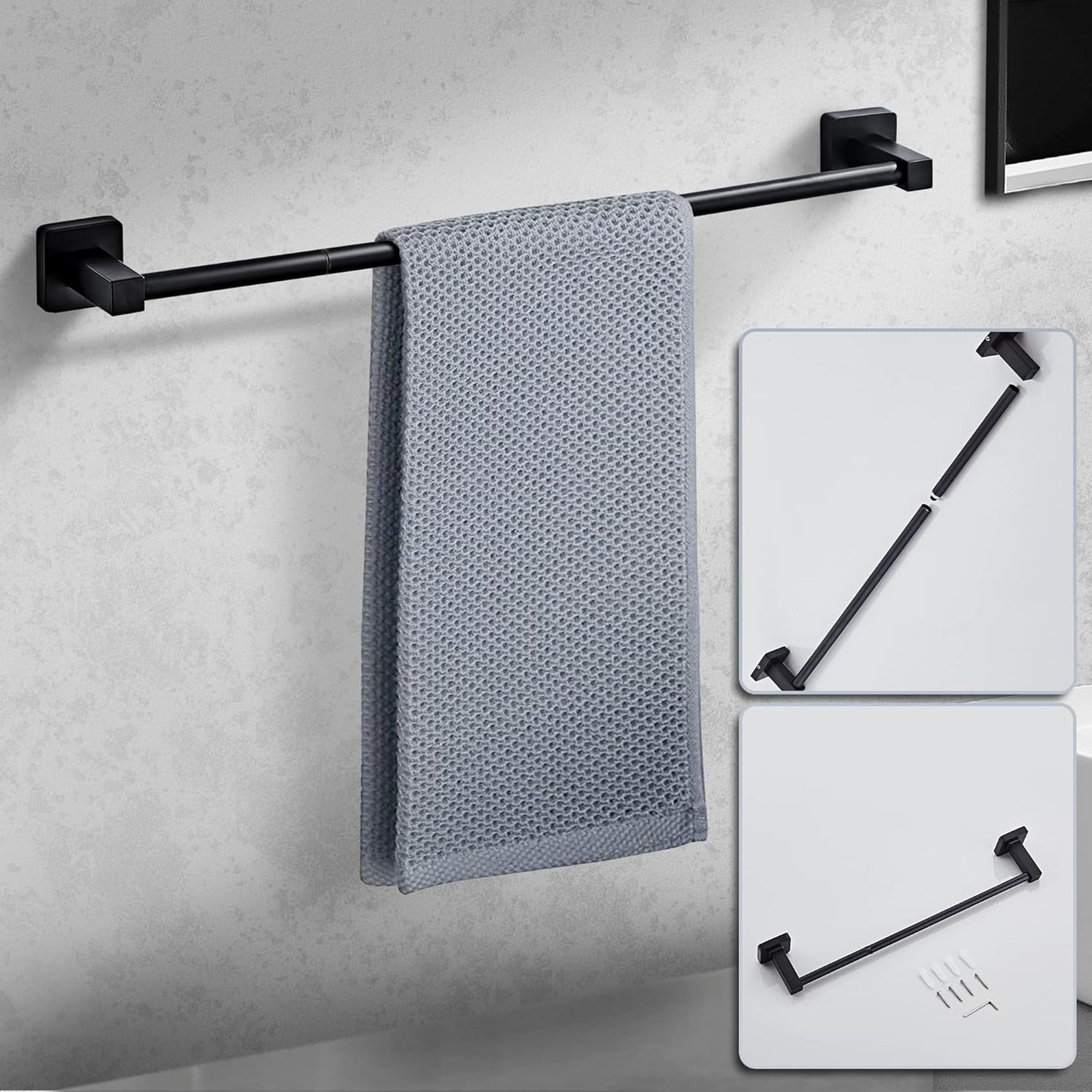 Matte Black Bathroom Hardware Set 8 Pieces,Towel Bar Set Stainless Steel Wall Mounted, Includes 23.6In Hand Towel Bar, Towel Ring, Robe Towel Hooks,Toilet Paper Holder, Bathroom Towel Rack Set