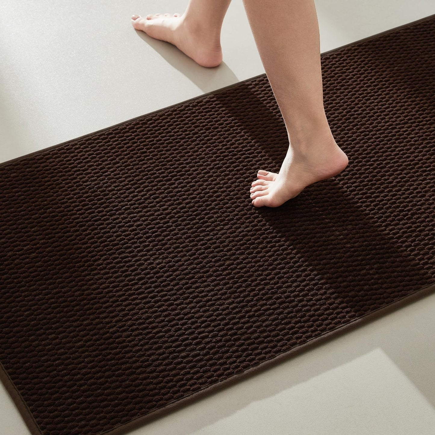 Bathroom Rugs Non Slip Washable, Super Absorbent Thin Bath Mat Quick Dry Low Pile Bathroom Rug, Brown 20"x48"