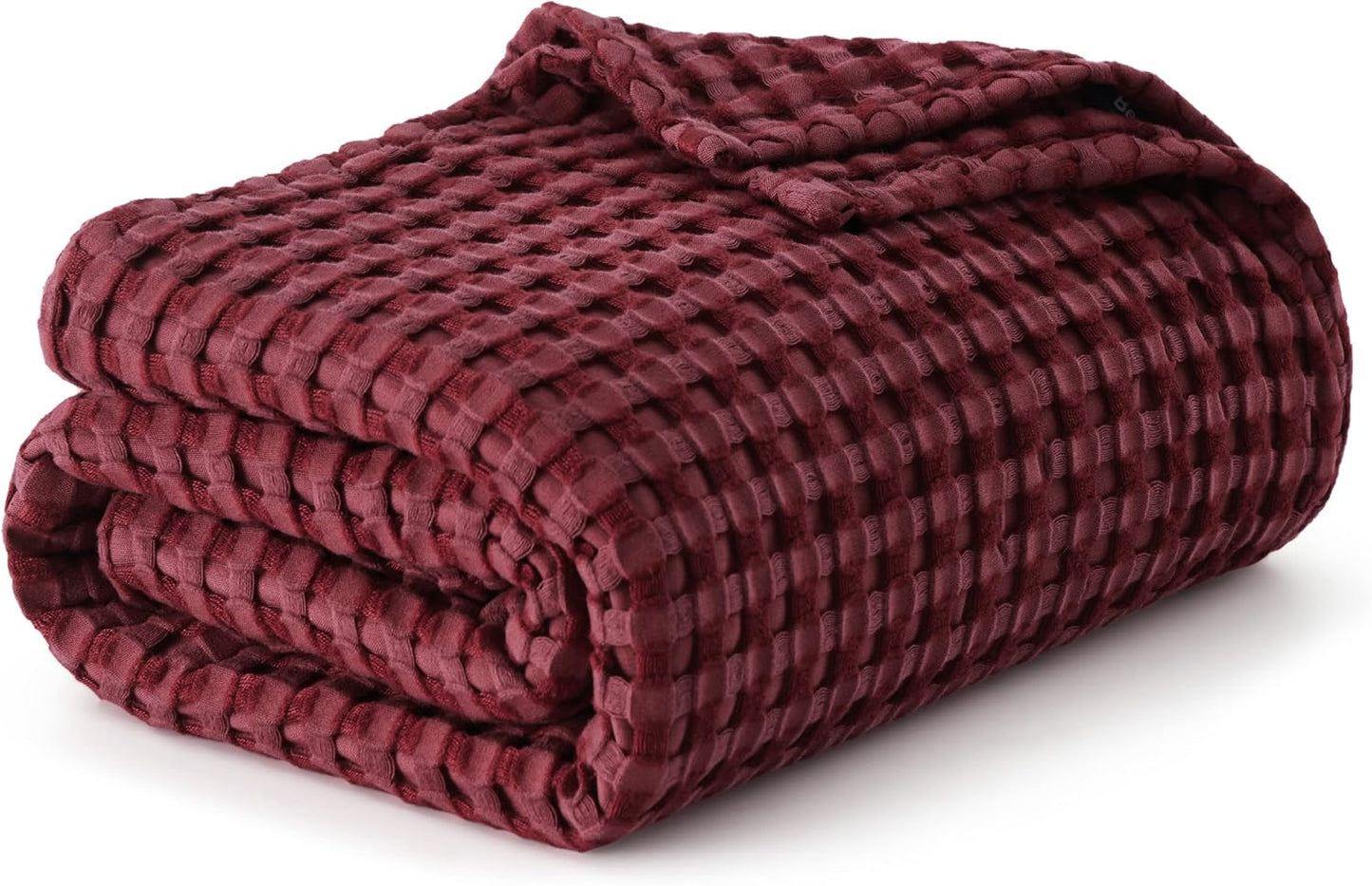 Bedsure Cooling Cotton Waffle Queen Size Blanket - Lightweight Breathable Blanket of Rayon Derived from Bamboo for Hot Sleepers, Luxury Throws for Bed, Couch and Sofa, Burgundy, 90x90 Inches