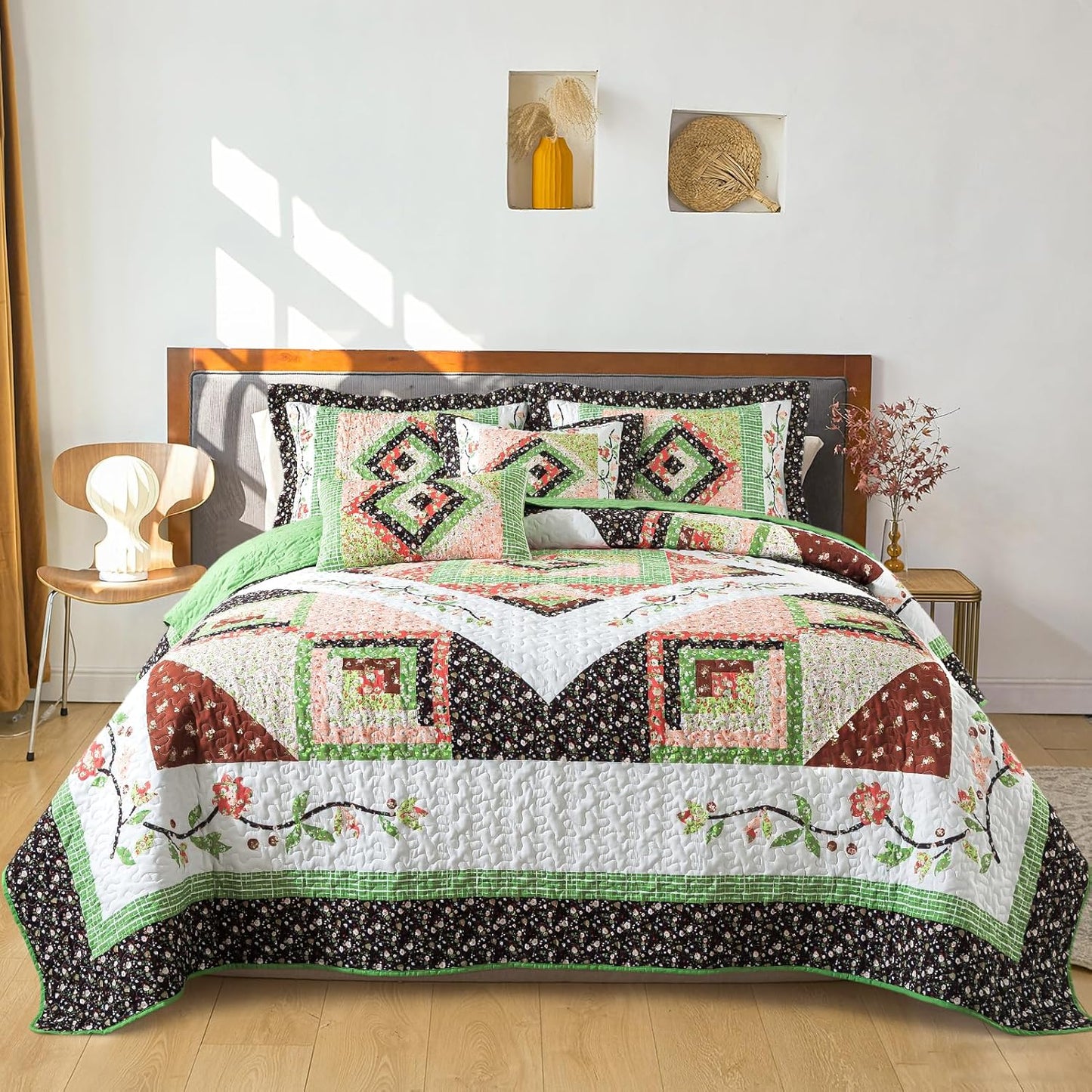 BEDIFANY King Size Comforter Set - Lightweight Cotton Filling Bedspread King Size (98 x 106 inch) - Comfortable Farmhouse Quilt Bedding Sets for Bed Decorations - All Seasons, 3 Pieces