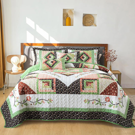 BEDIFANY King Size Comforter Set - Lightweight Cotton Filling Bedspread King Size (98 x 106 inch) - Comfortable Farmhouse Quilt Bedding Sets for Bed Decorations - All Seasons, 3 Pieces