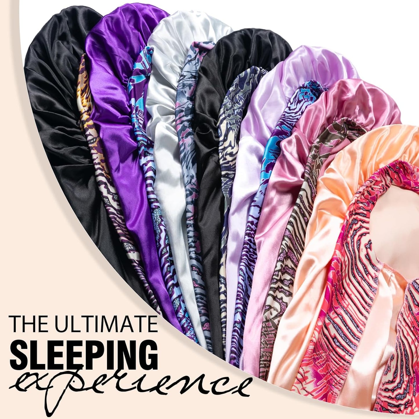 2Pcs Bonnets for Black Women Braid Bonnet, Large Long Satin Bonnet for Braids, Silk Bonnet with Stretchy Tie Band Sleep Cap Hair (Black&Dark Purple)