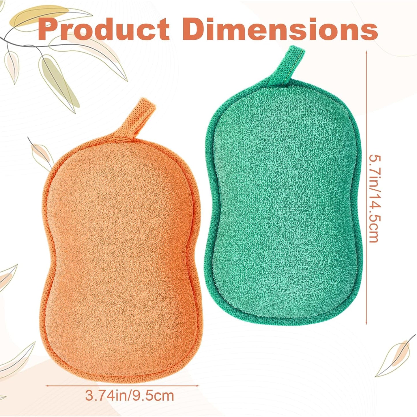 2Pcs Bath Sponge, Ultra Soft Absorbent Sponge for Bathing, Exfoliating Shower Loofah Sponges Bathing Tool for Men Women Body Skin(Green+Orange)