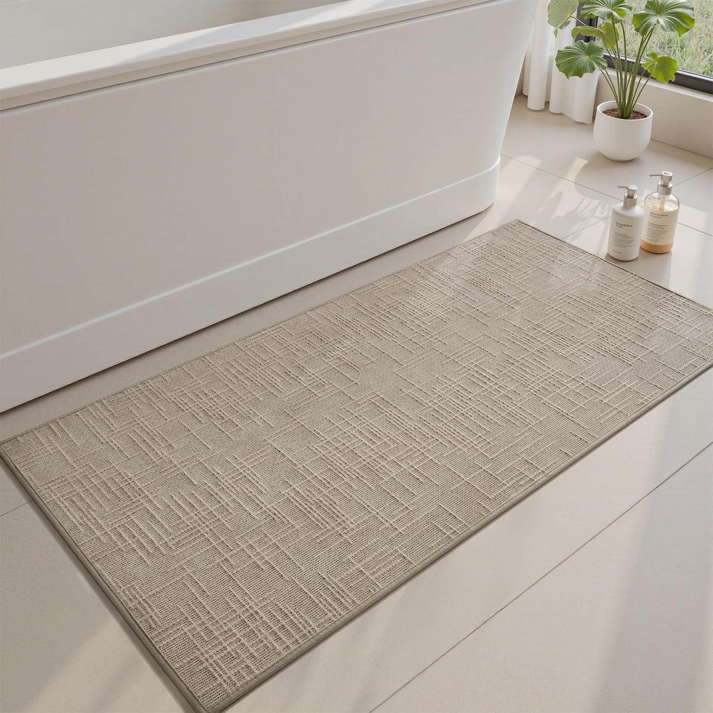 AMOAMI Bath Mat Non Slip Super Absorbent Quick Dry Bath Mats for Bathroom Floor Rubber Backing Washable Bathroom Rugs Modern Woven Jacquard Mat, Beside Tub Bath Rugs, 2'x4', Brown